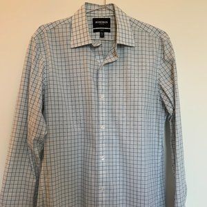 Bonobos Daily Grind Wrinkle Free Slim Fit Dress Shirt 15.5/34 Light Green Check